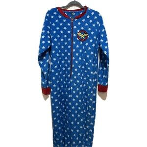 DC Comics Wonder Woman Women's Blue Star Fleece Footed Zip One Piece 2XL